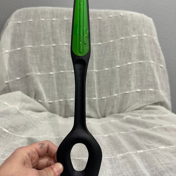 Tupperware Black Flow Thru Spoon Serving Utensil Slotted Hole with Green Handle - Picture 3 of 6